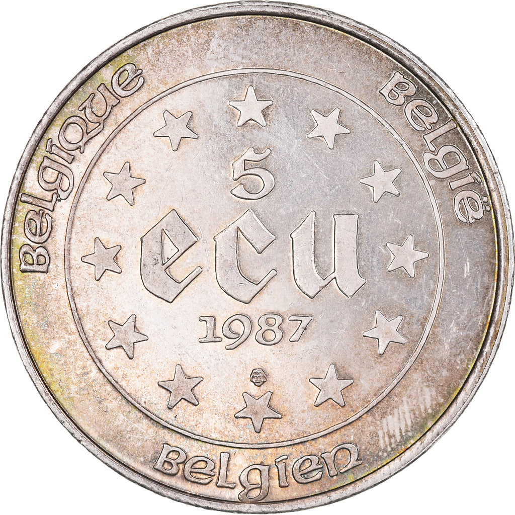 Coin, Belgium, 5 Ecu, 1987, Brussels, MS(60-62), Silver, KM:166