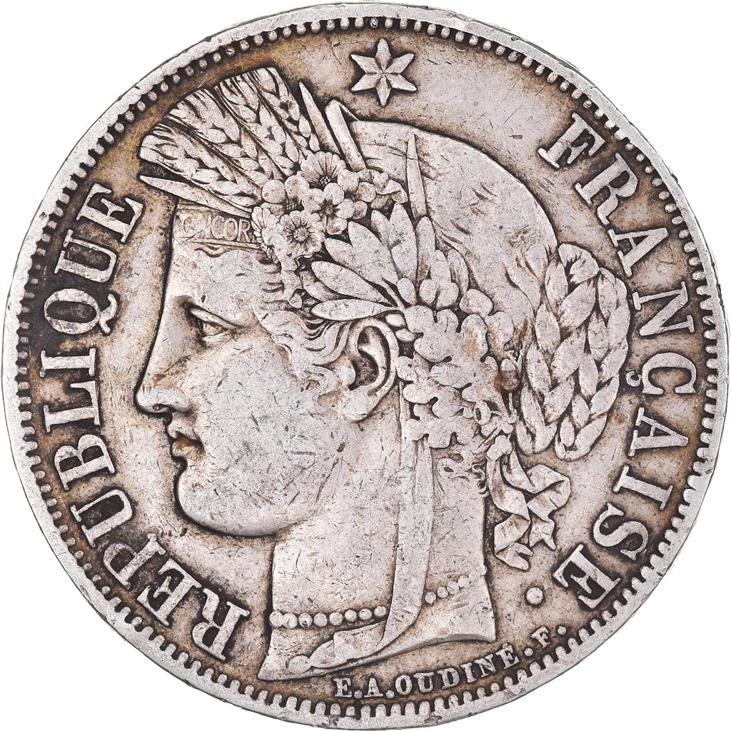 Moneda, Francia, Cérès, 5 Francs, 1849, Paris, MBC, Plata, KM:761.1
