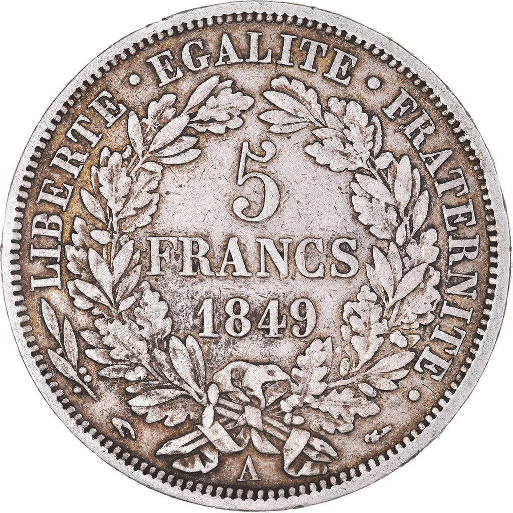 Moneda, Francia, Cérès, 5 Francs, 1849, Paris, MBC, Plata, KM:761.1