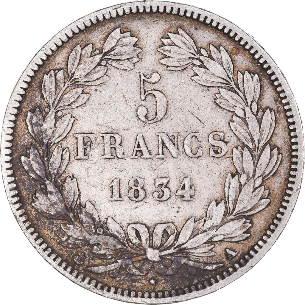 Coin, France, Louis-Philippe, 5 Francs, 1834, Paris, VF(20-25), Silver