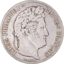Moeda, França, Louis-Philippe, 5 Francs, 1838, Lille, VF(20-25), Prata