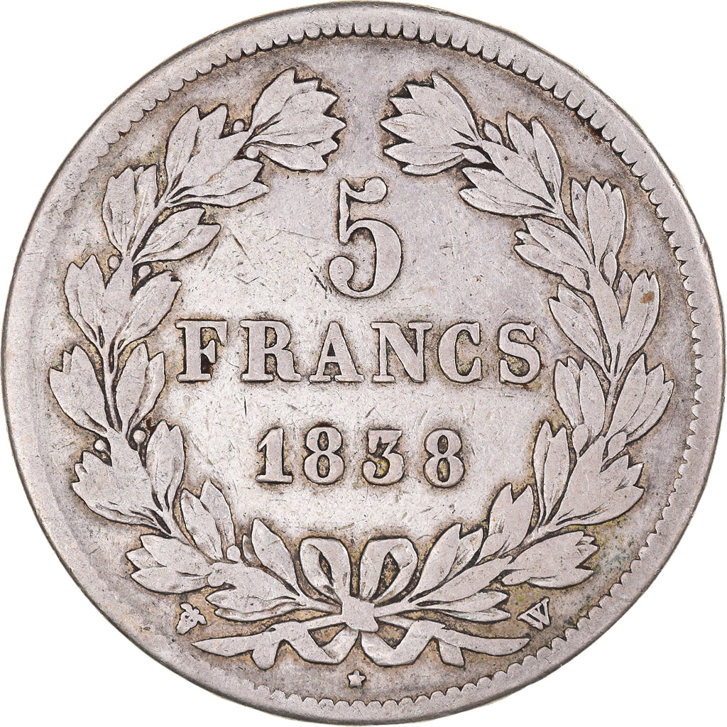Moeda, França, Louis-Philippe, 5 Francs, 1838, Lille, VF(20-25), Prata