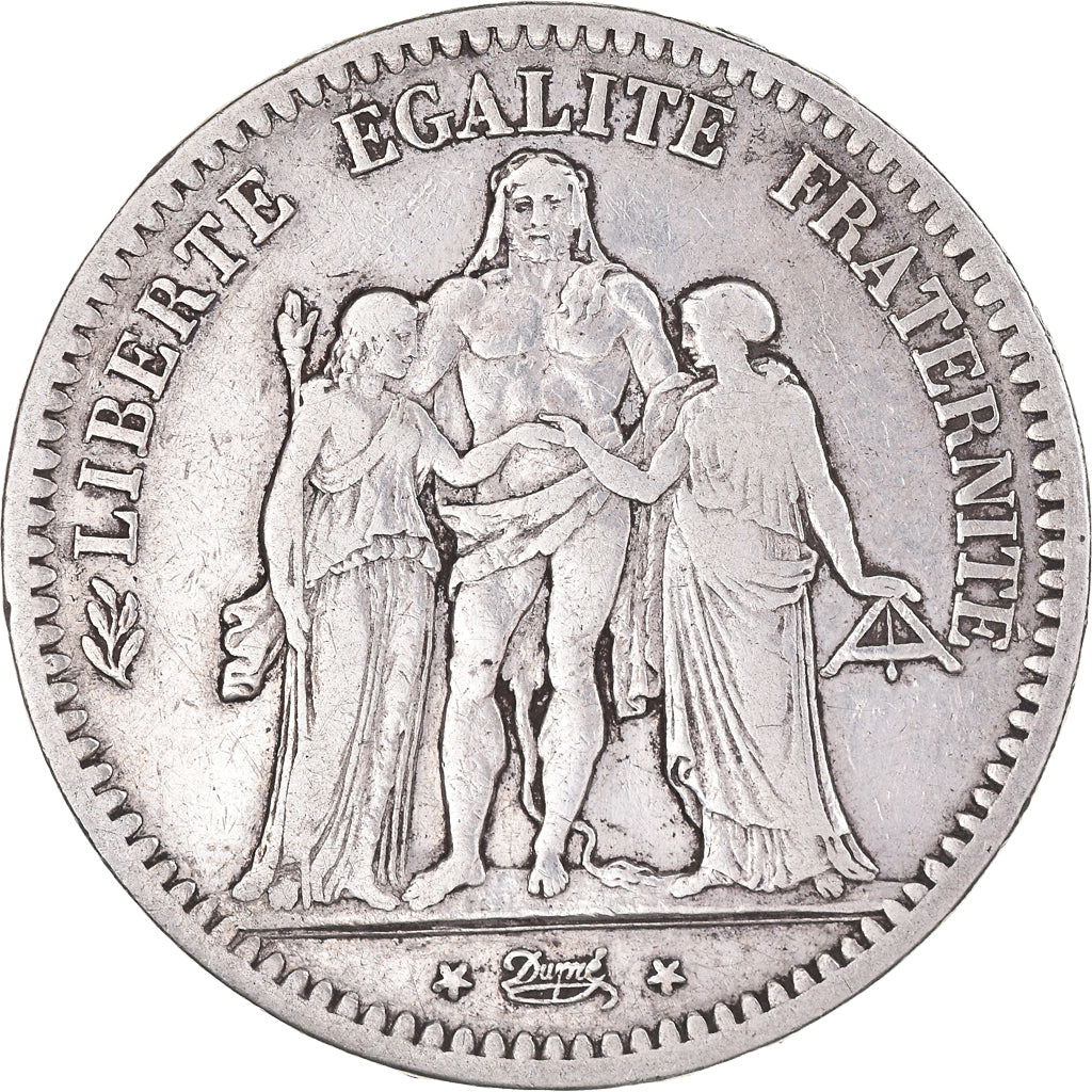 Moneta, Francia, Hercule, 5 Francs, 1849, Paris, MB+, Argento, KM:756.1