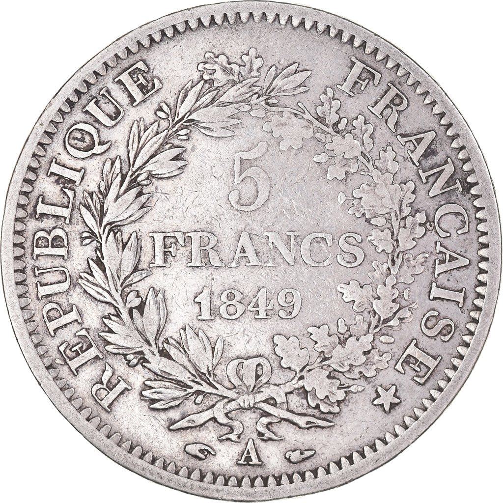 Moneta, Francia, Hercule, 5 Francs, 1849, Paris, MB+, Argento, KM:756.1