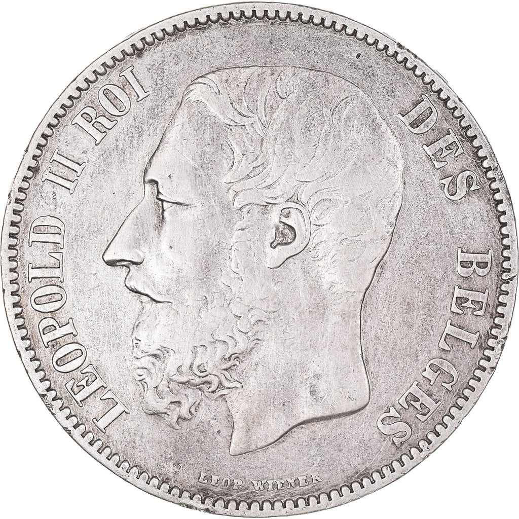 Moneta, Belgio, Leopold II, 5 Francs, 5 Frank, 1876, BB+, Argento, KM:24