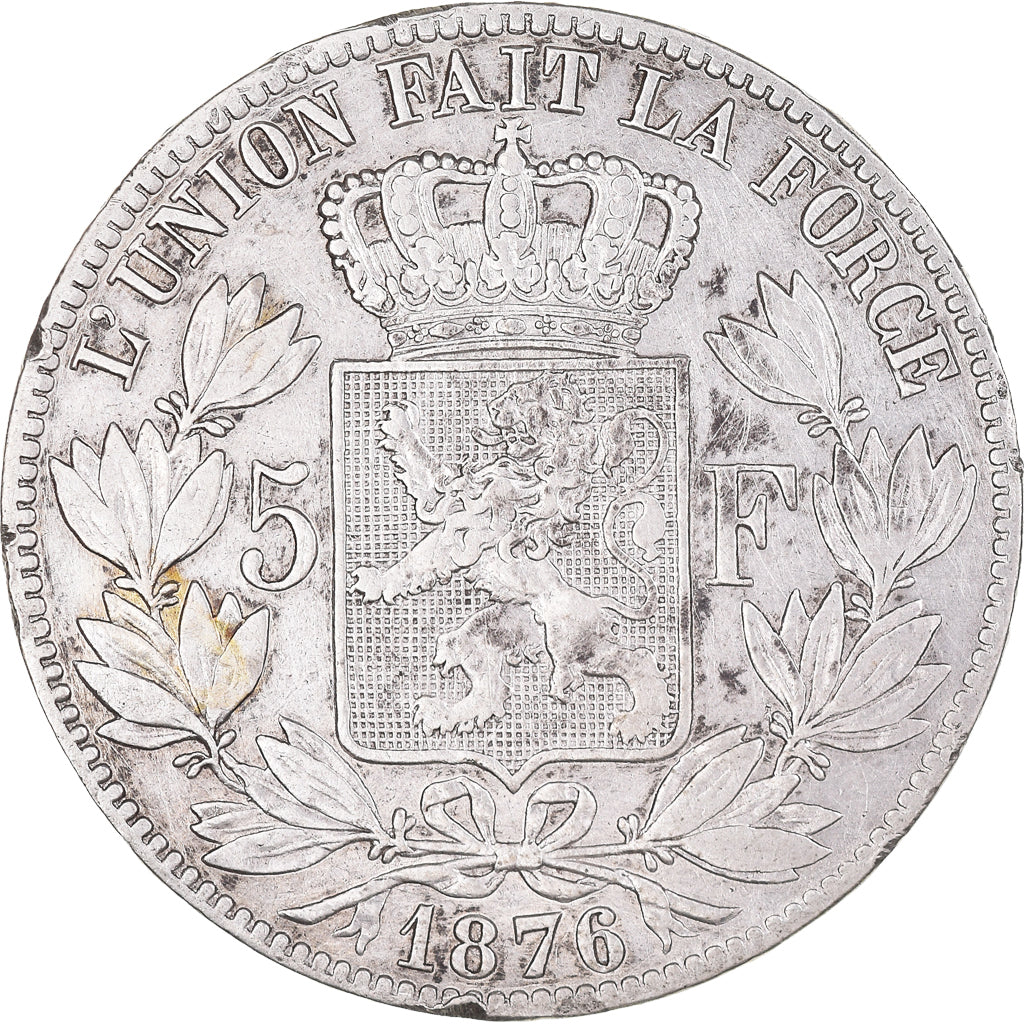 Moneta, Belgio, Leopold II, 5 Francs, 5 Frank, 1876, BB+, Argento, KM:24