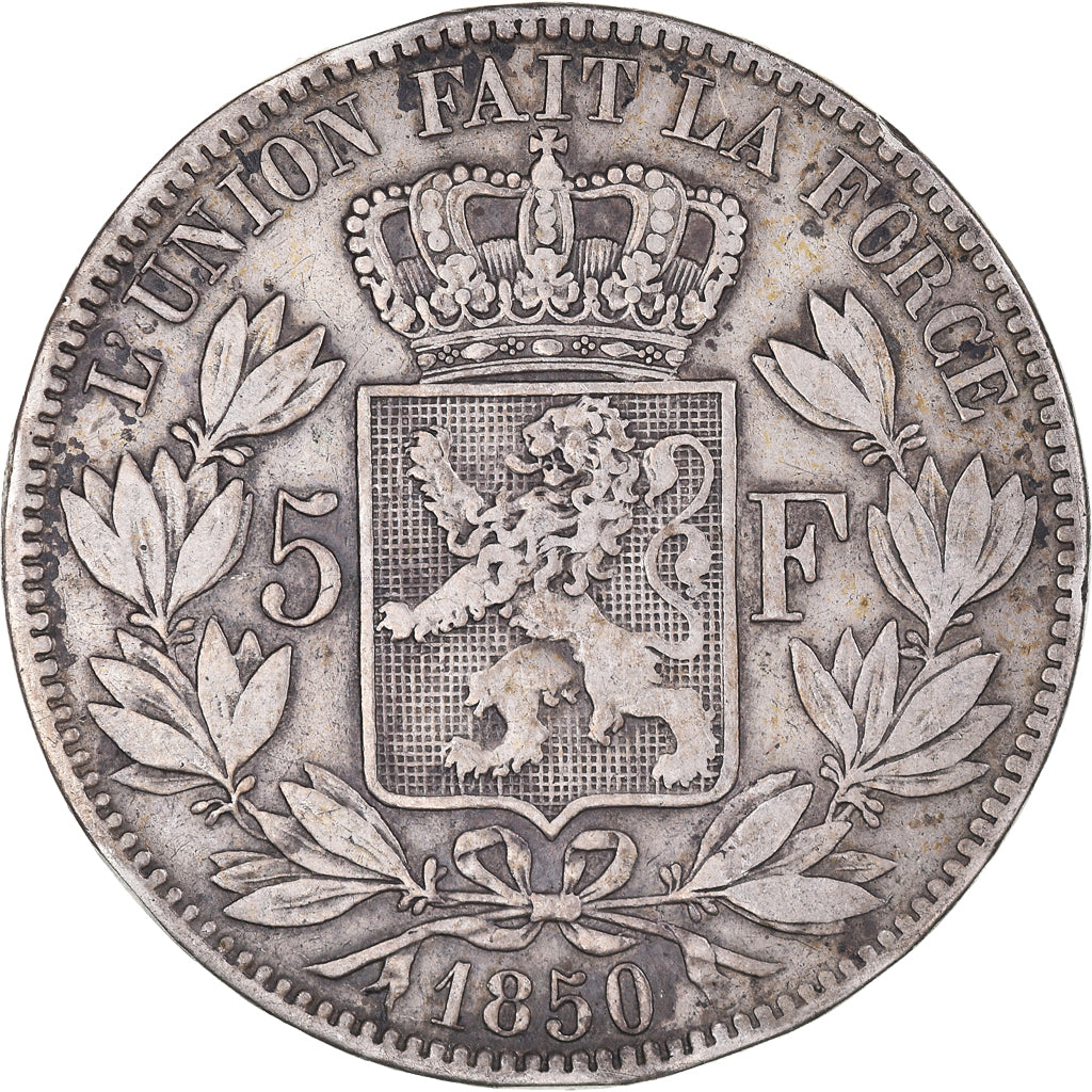 Münze, Belgien, Leopold I, 5 Francs, 5 Frank, 1850, S+, Silber, KM:17
