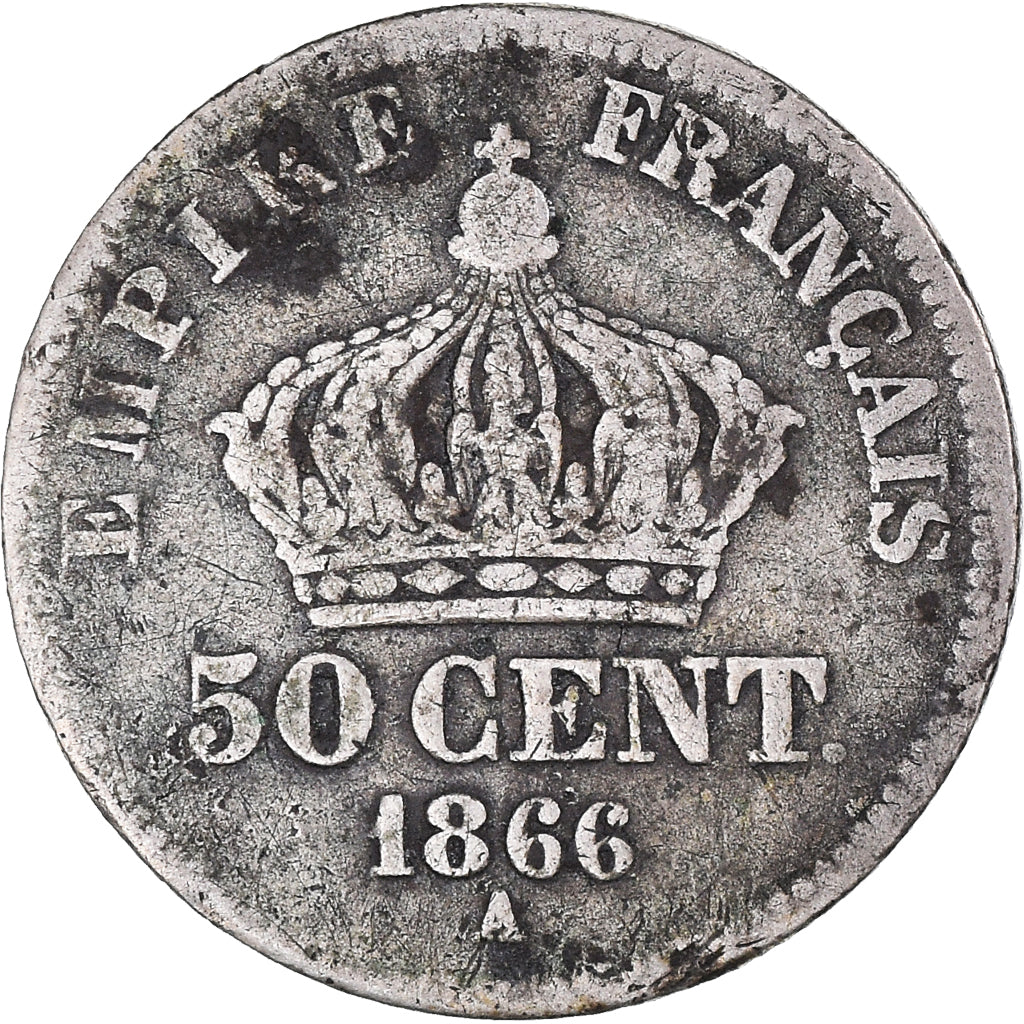 Monnaie, France, Napoleon III, Napoléon III, 50 Centimes, 1866, Paris, TB+