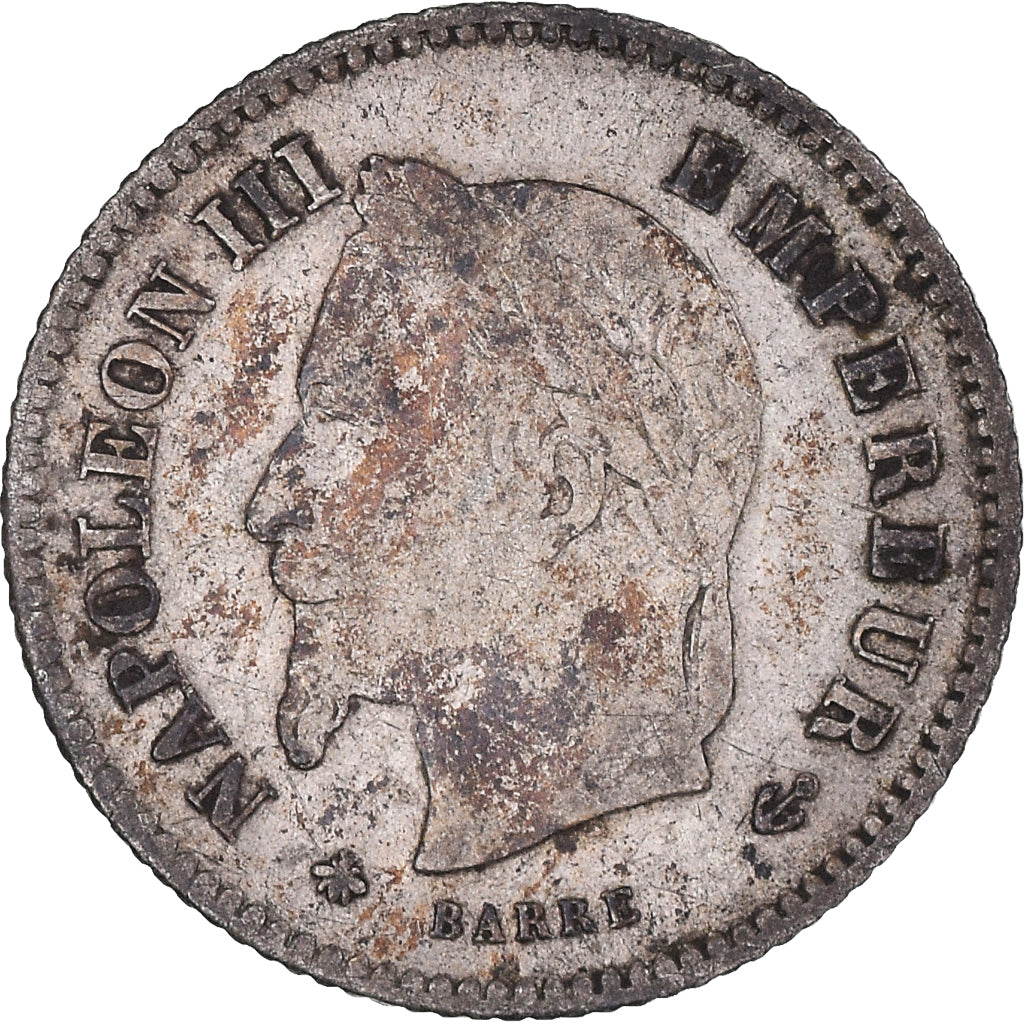 Moneda, Francia, Napoleon III, 20 Centimes, 1867, Paris, BC+, Plata, KM:808.1