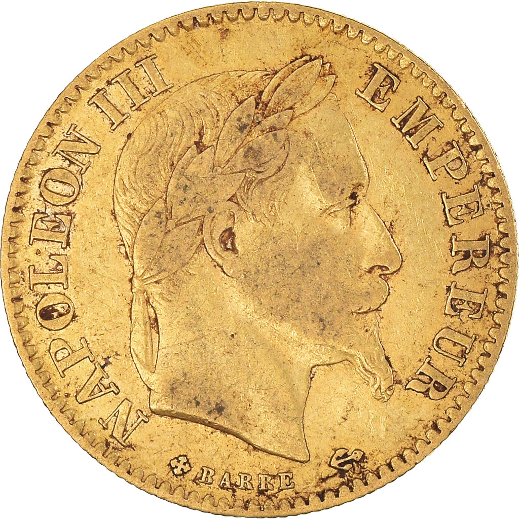 Moeda, França, Napoleon III, 10 Francs, 1866, Strasbourg, EF(40-45), Dourado
