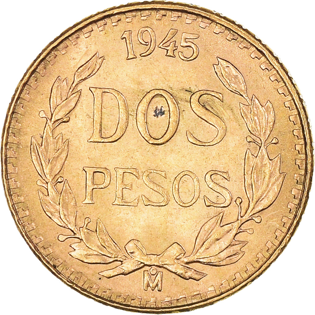 Moneta, Messico, 2 Pesos, 1945, Mexico City, SPL-, Oro, KM:461