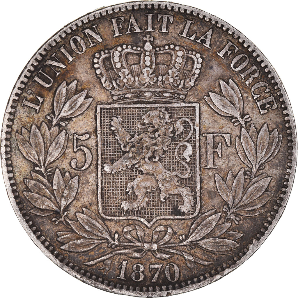 Coin, Belgium, Leopold II, 5 Francs, 5 Frank, 1870, Brussels, EF(40-45), Silver