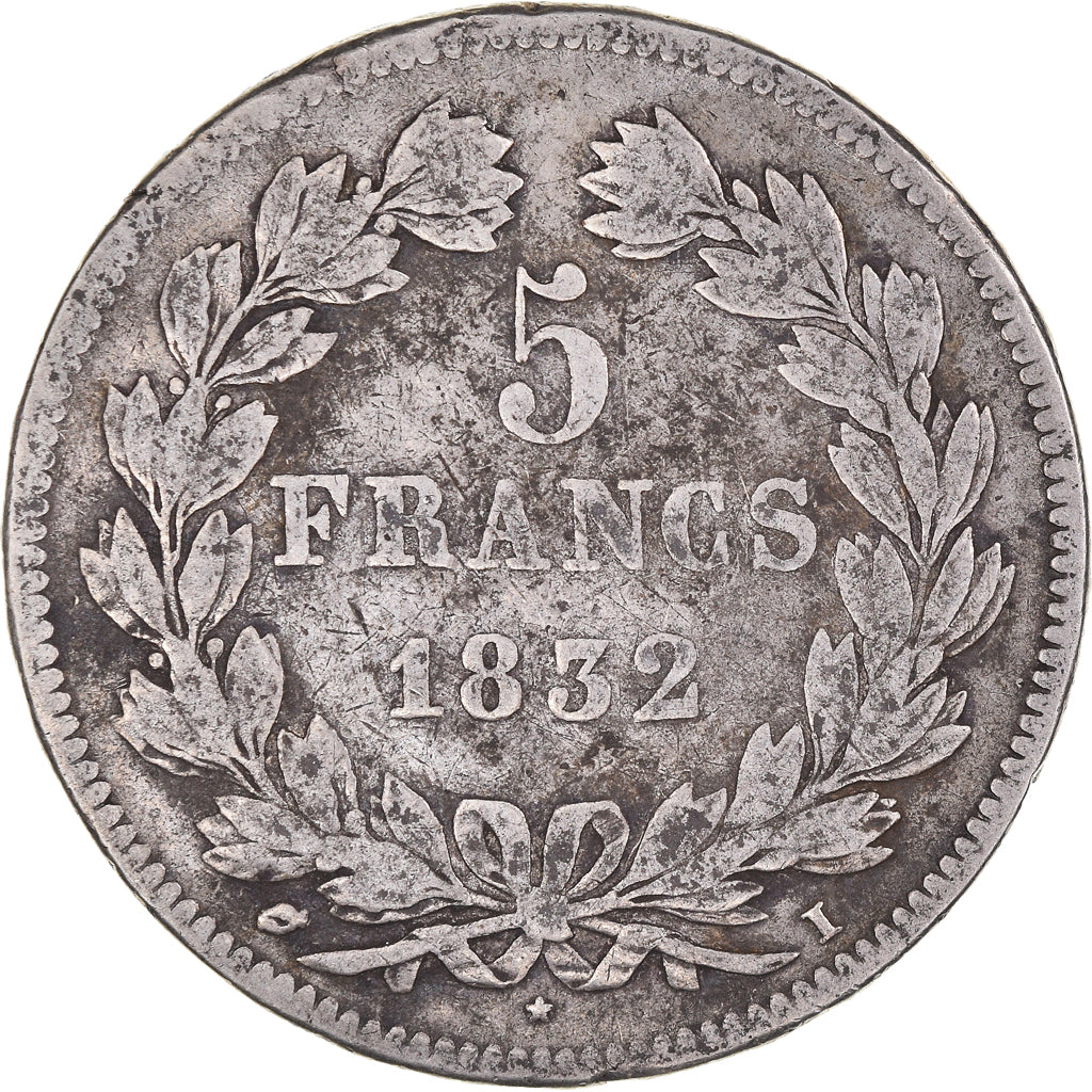 Moeda, França, Louis-Philippe, 5 Francs, 1832, Limoges, VF(30-35), Prata