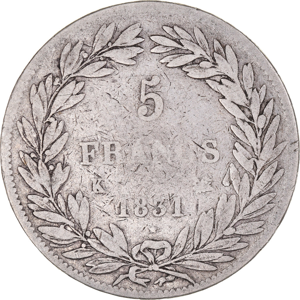 Coin, France, Louis-Philippe, 5 Francs, 1831, Bordeaux, VF(20-25), Silver