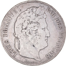 Moeda, França, Louis-Philippe, 5 Francs, 1836, Rouen, VF(20-25), Prata