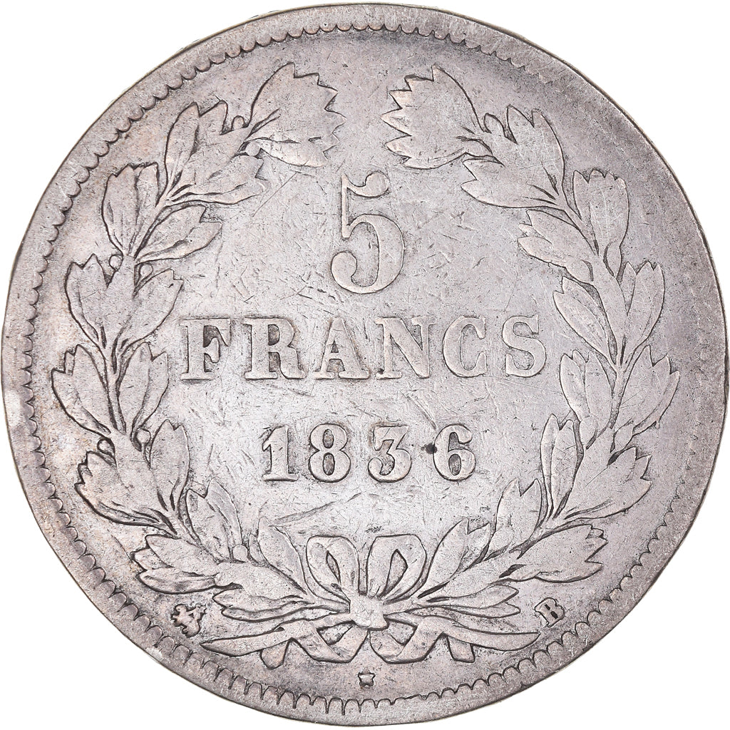 Coin, France, Louis-Philippe, 5 Francs, 1836, Rouen, VF(20-25), Silver