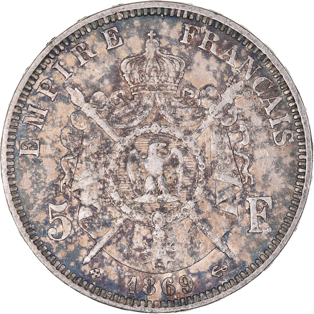 Moeda, França, Napoléon III, 5 Francs, 1869, Strasbourg, VF(30-35), Prata