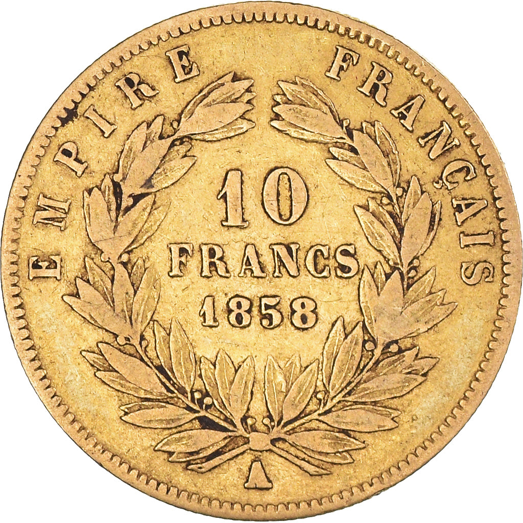 Munten, Frankrijk, Napoleon III, 10 Francs, 1858, Paris, FR+, Goud, KM:784.3