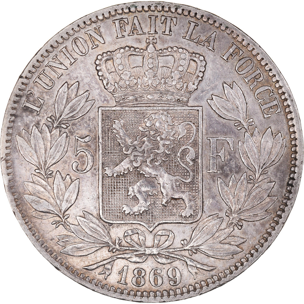 Coin, Belgium, Leopold II, 5 Francs, 5 Frank, 1869, Brussels, EF(40-45), Silver
