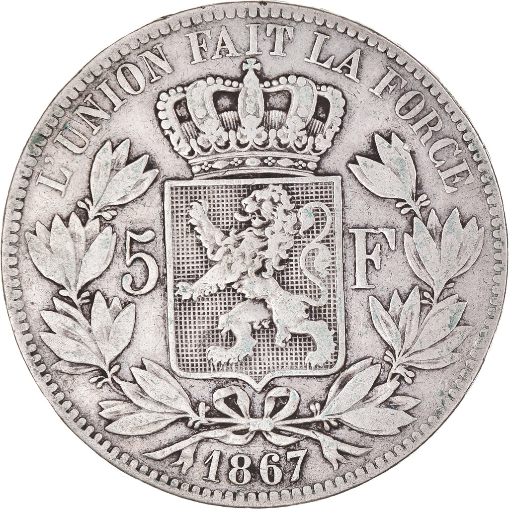 Münze, Belgien, Leopold II, 5 Francs, 5 Frank, 1867, S+, Silber, KM:24