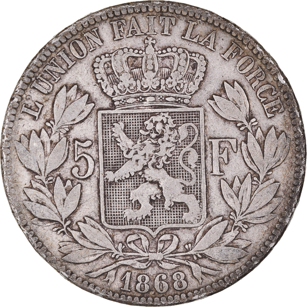 Moneta, Belgio, Leopold II, 5 Francs, 5 Frank, 1868, MB+, Argento, KM:24