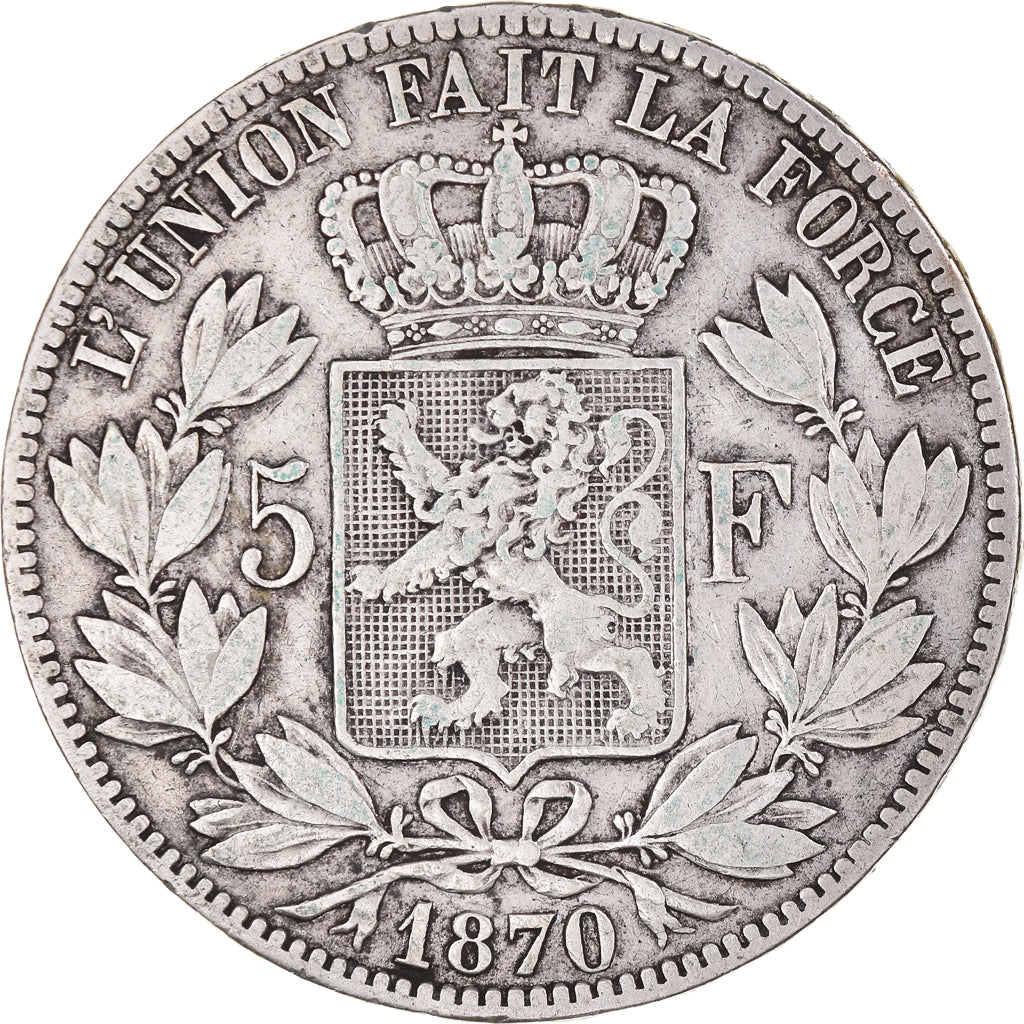 Moeda, Bélgica, Leopold II, 5 Francs, 5 Frank, 1870, Brussels, VF(30-35)