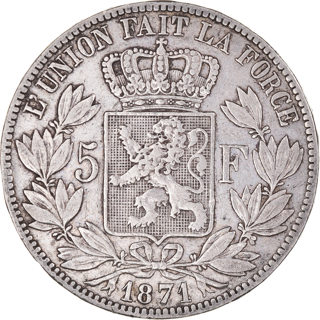 Munten, België, Leopold II, 5 Francs, 5 Frank, 1871, FR+, Zilver, KM:24
