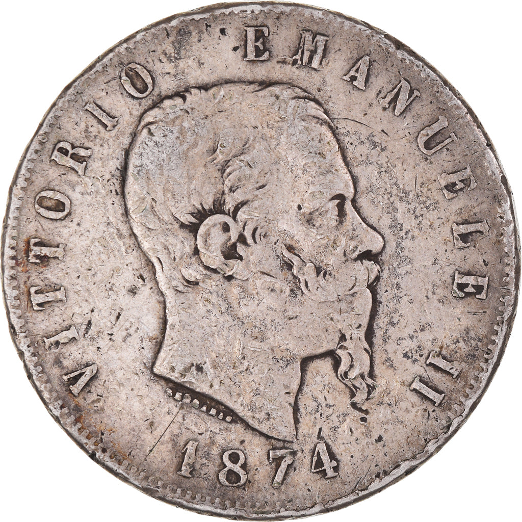 Moneta, Italia, Vittorio Emanuele II, 5 Lire, 1874, Milan, MB, Argento, KM:8.3