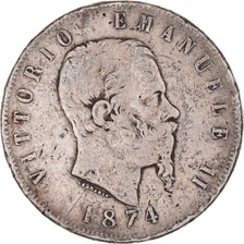 Moneta, Italia, Vittorio Emanuele II, 5 Lire, 1874, Milan, MB, Argento, KM:8.3