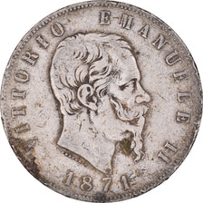 Moeda, Itália, Vittorio Emanuele II, 5 Lire, 1871, Milan, VF(30-35), Prata