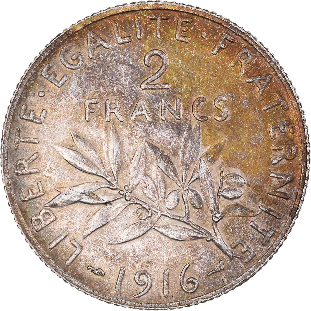 Coin, France, Semeuse, 2 Francs, 1916, Paris, AU(55-58), Silver, KM:845.1