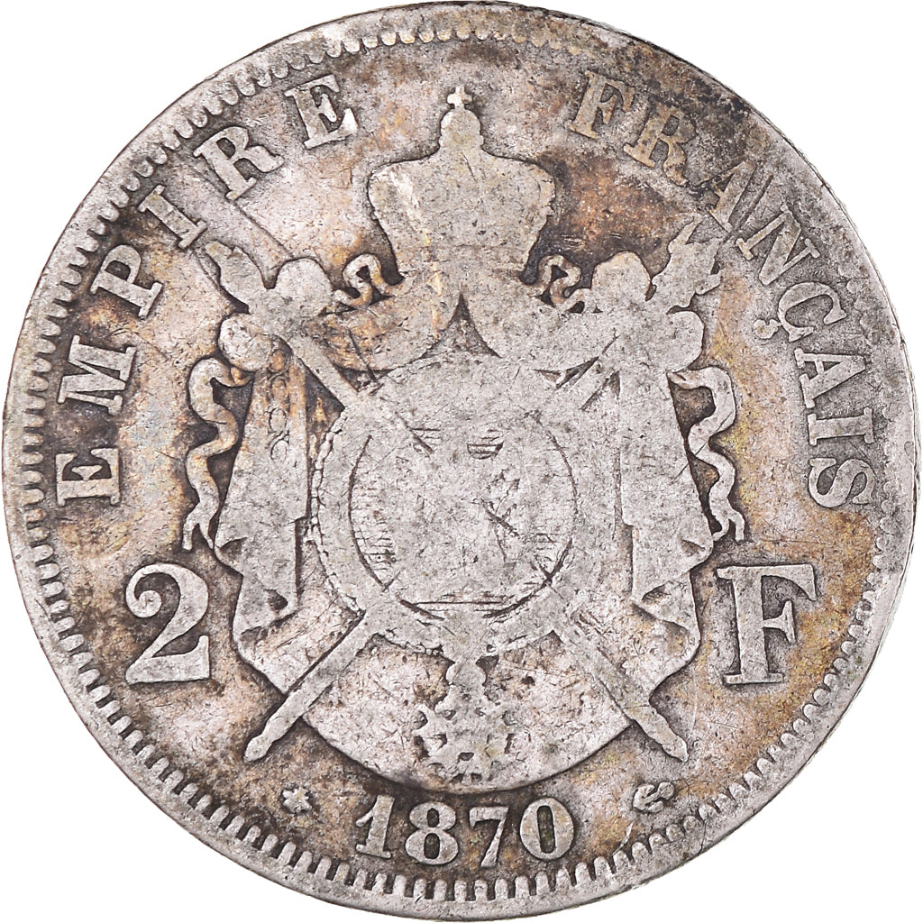 Münze, Frankreich, Napoléon III, 2 Francs, 1870, Paris, SGE+, Silber