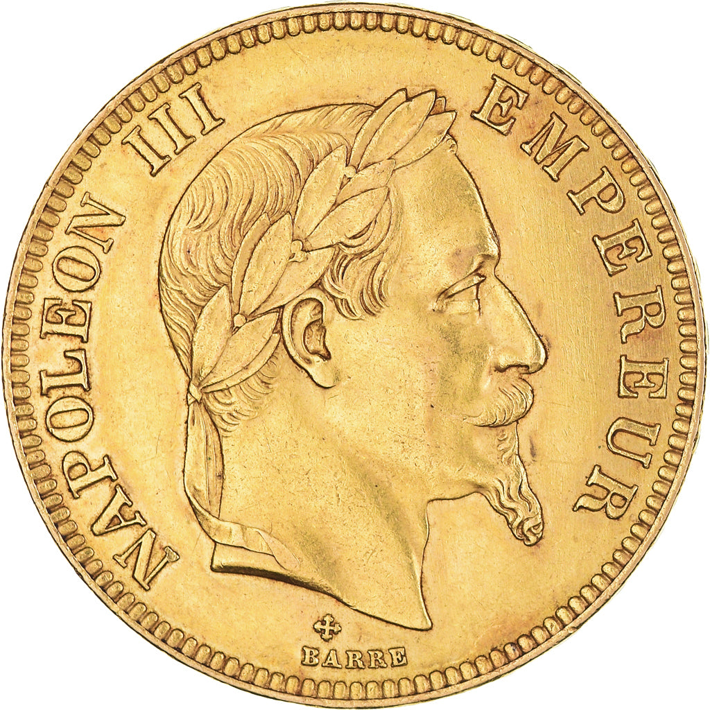 Moeda, França, Napoleon III, 100 Francs, 1869, Strasbourg, AU(50-53), Dourado