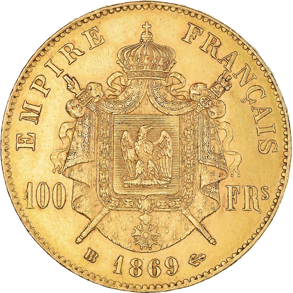 Moeda, França, Napoleon III, 100 Francs, 1869, Strasbourg, AU(50-53), Dourado