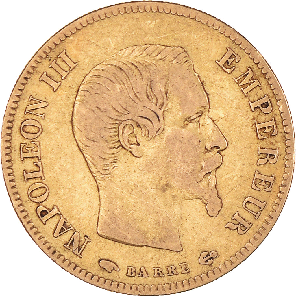 Moeda, França, Napoleon III, 10 Francs, 1855, Paris, VF(30-35), Dourado