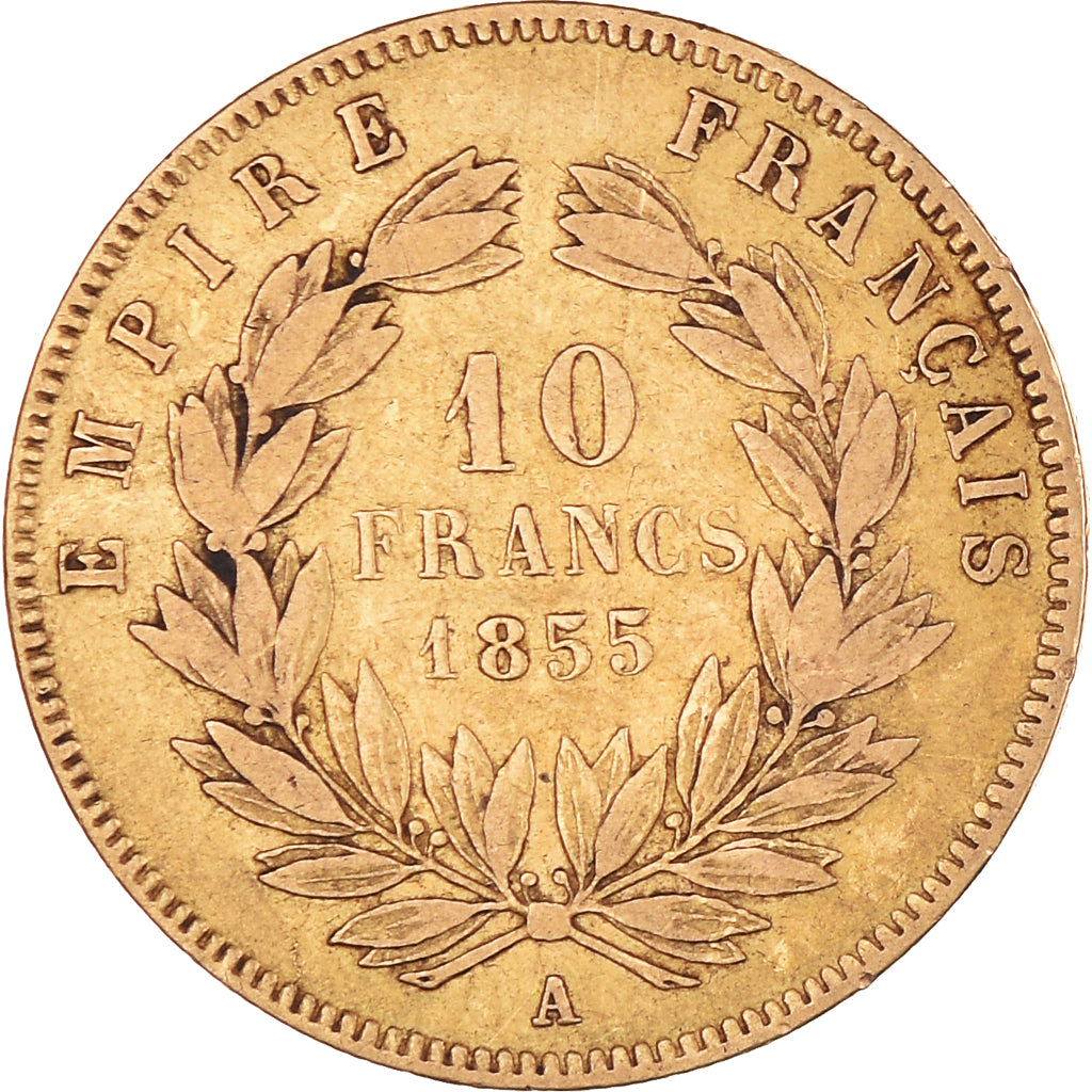 Moeda, França, Napoleon III, 10 Francs, 1855, Paris, VF(30-35), Dourado