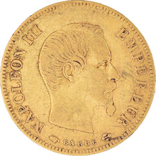 Moneda, Francia, Napoleon III, 10 Francs, 1855, Paris, BC+, Oro, KM:784.3