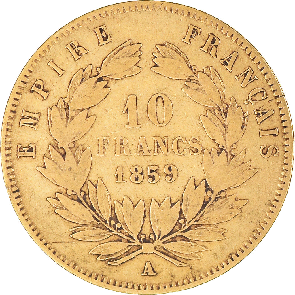 Moneta, Francja, Napoleon III, 10 Francs, 1859, Paris, VF(30-35), Złoto