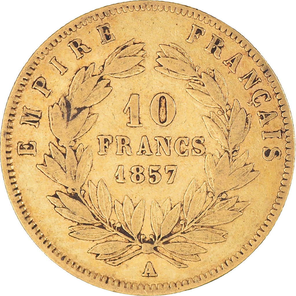 Moneta, Francia, Napoleon III, 10 Francs, 1857, Paris, MB, Oro, KM:784.3