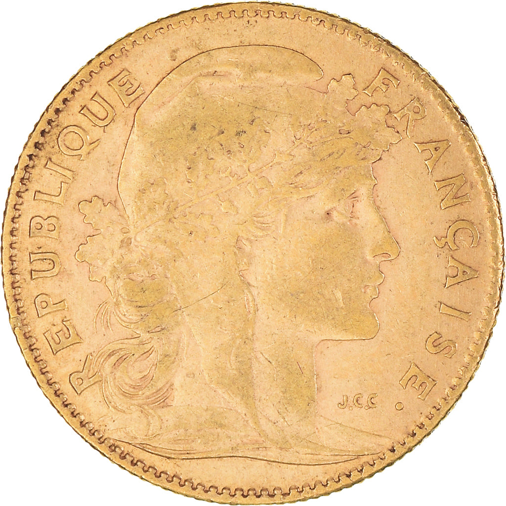 Moneta, Francia, Marianne, 10 Francs, 1910, Paris, Coq, BB+, Oro, KM:846