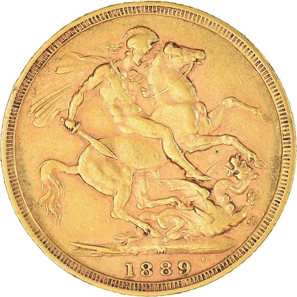 Coin, Great Britain, Victoria, Sovereign, 1889, AU(50-53), Gold, KM:767