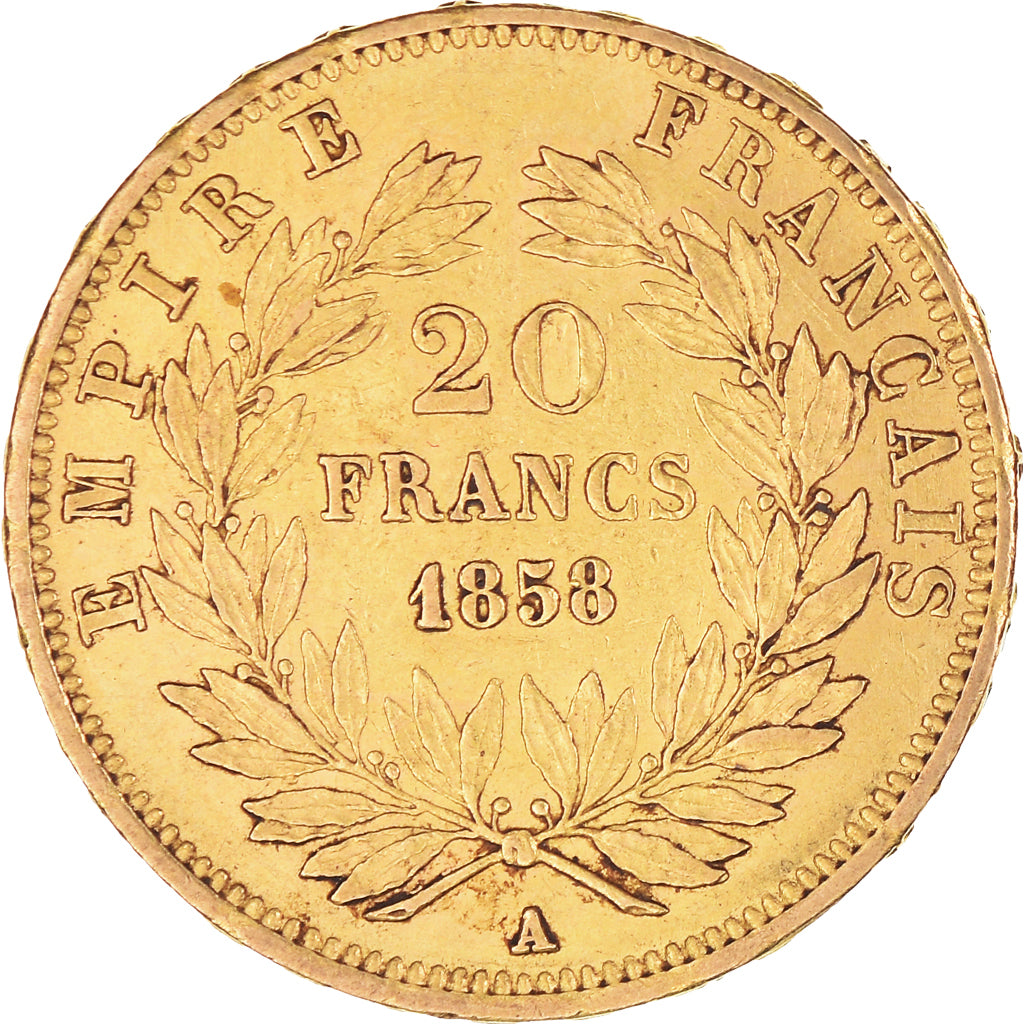 Coin, France, Napoleon III, 20 Francs, 1858, Paris, AU(50-53), Gold, KM:781.1