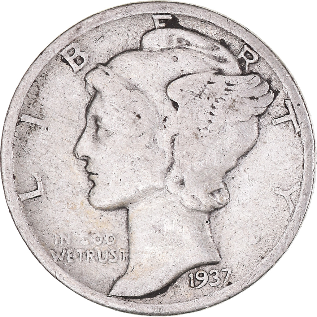 Coin, United States, Mercury Dime, Dime, 1937, U.S. Mint, Philadelphia
