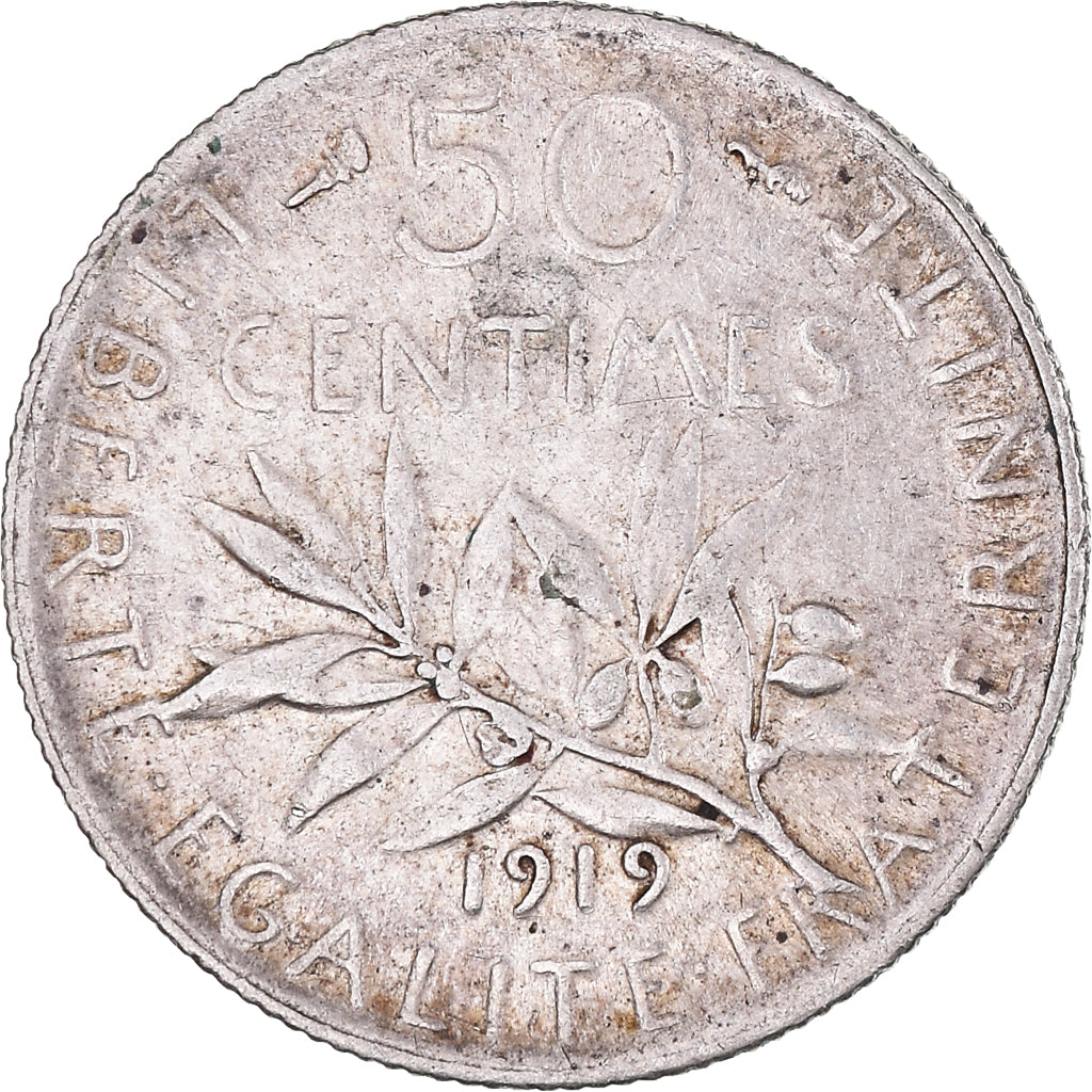 Coin, France, Semeuse, 50 Centimes, 1919, Paris, AU(50-53), Silver, KM:854
