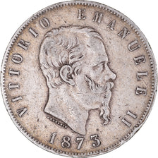 Coin, Italy, Vittorio Emanuele II, 5 Lire, 1873, Milan, VF(30-35), Silver