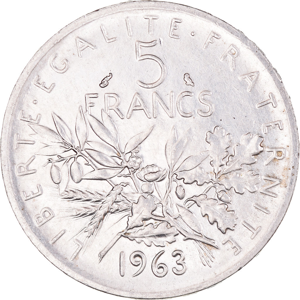 Moneta, Francja, Semeuse, 5 Francs, 1963, Paris, MS(63), Srebro, KM:926