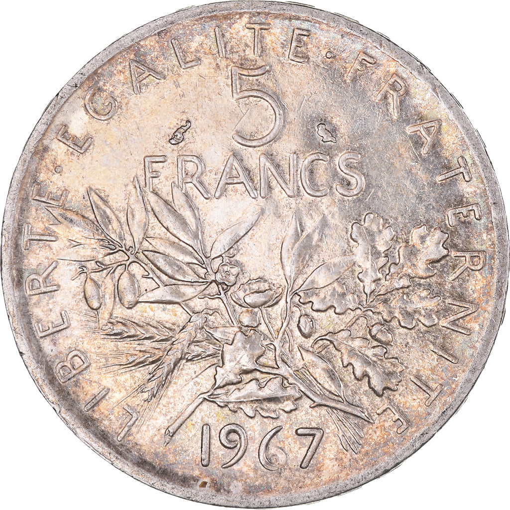 Moneta, Francia, Semeuse, 5 Francs, 1967, Paris, Iridescent toning, SPL-