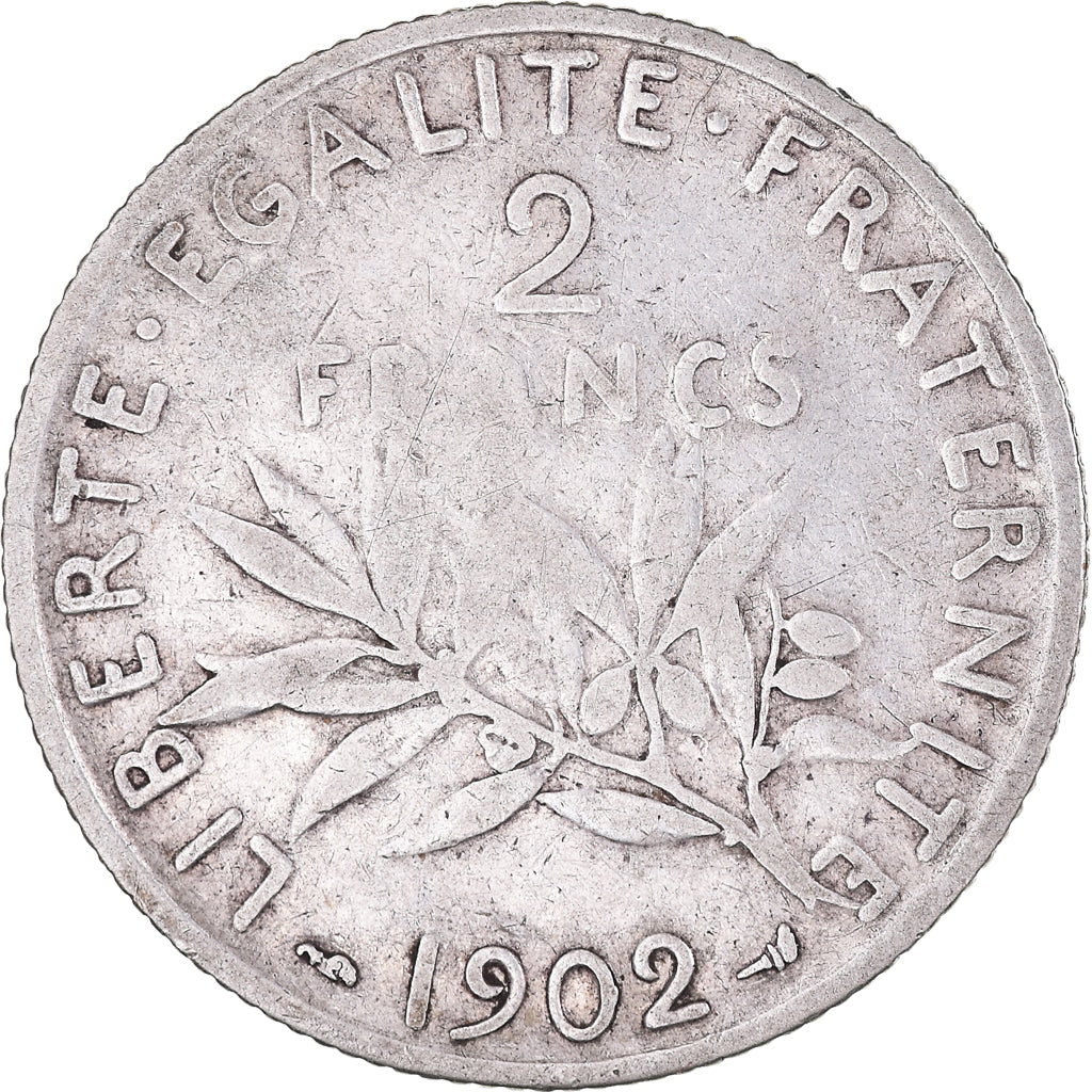 Moneta, Francia, Semeuse, 2 Francs, 1902, Paris, MB+, Argento, KM:845.1