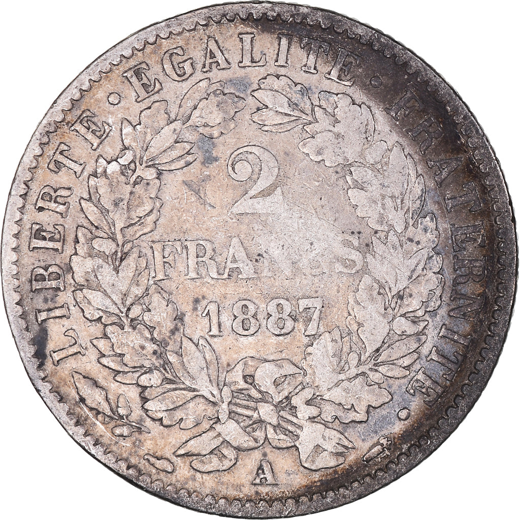 Coin, France, Cérès, 2 Francs, 1887, Paris, VF(30-35), Silver, KM:817.1