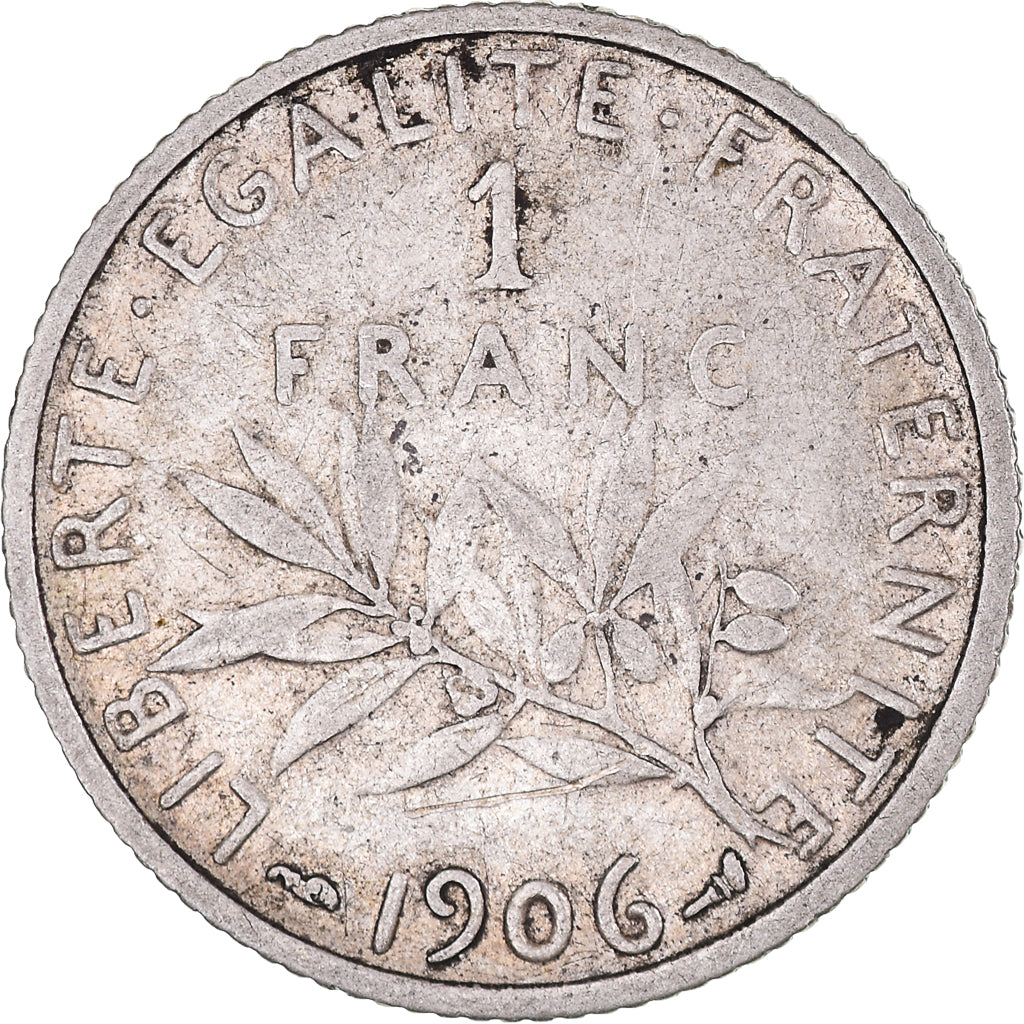 Moneta, Francia, Semeuse, Franc, 1906, Paris, MB+, Argento, KM:844.1